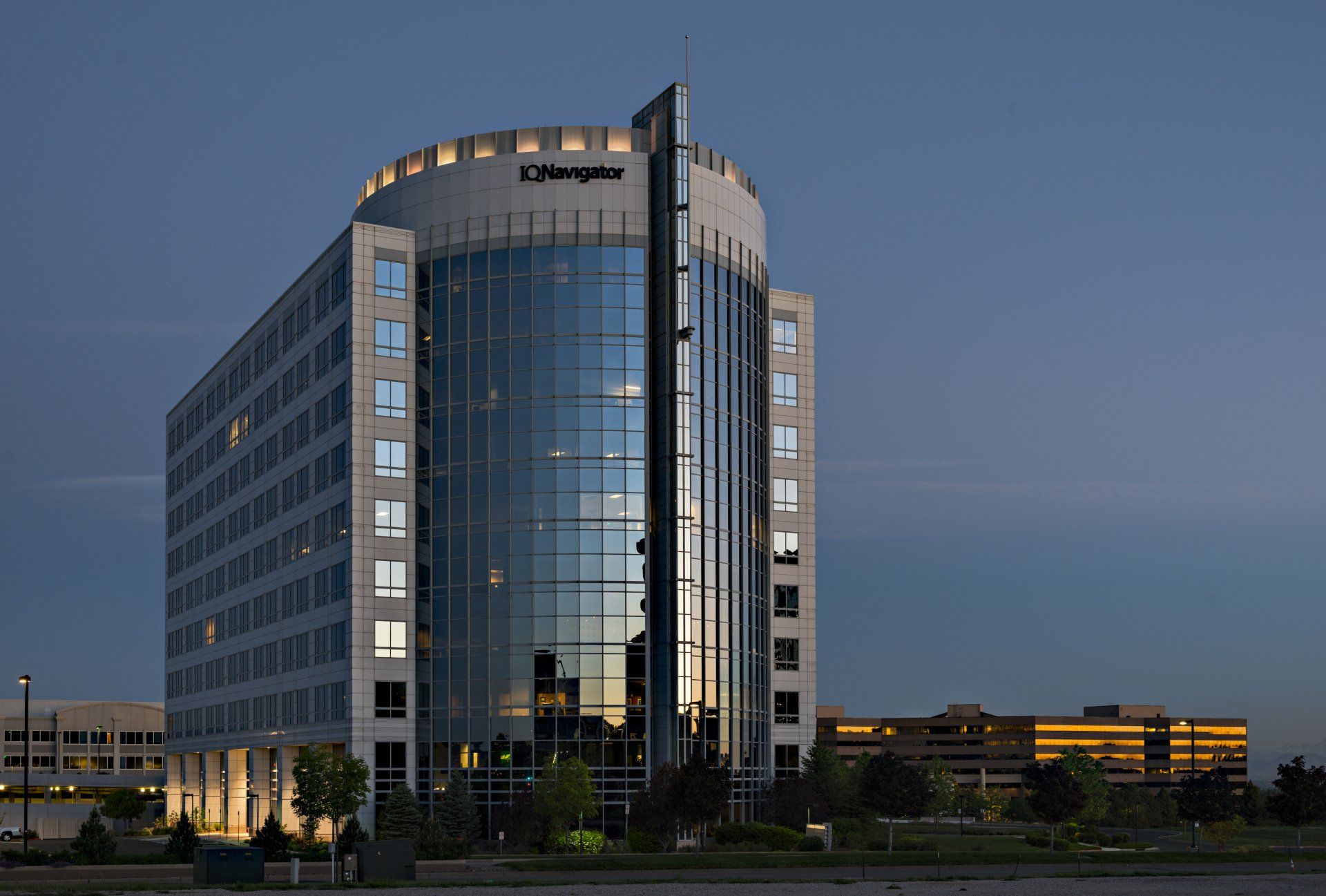 Vanderbilt Office Properties Class A office building at dusk