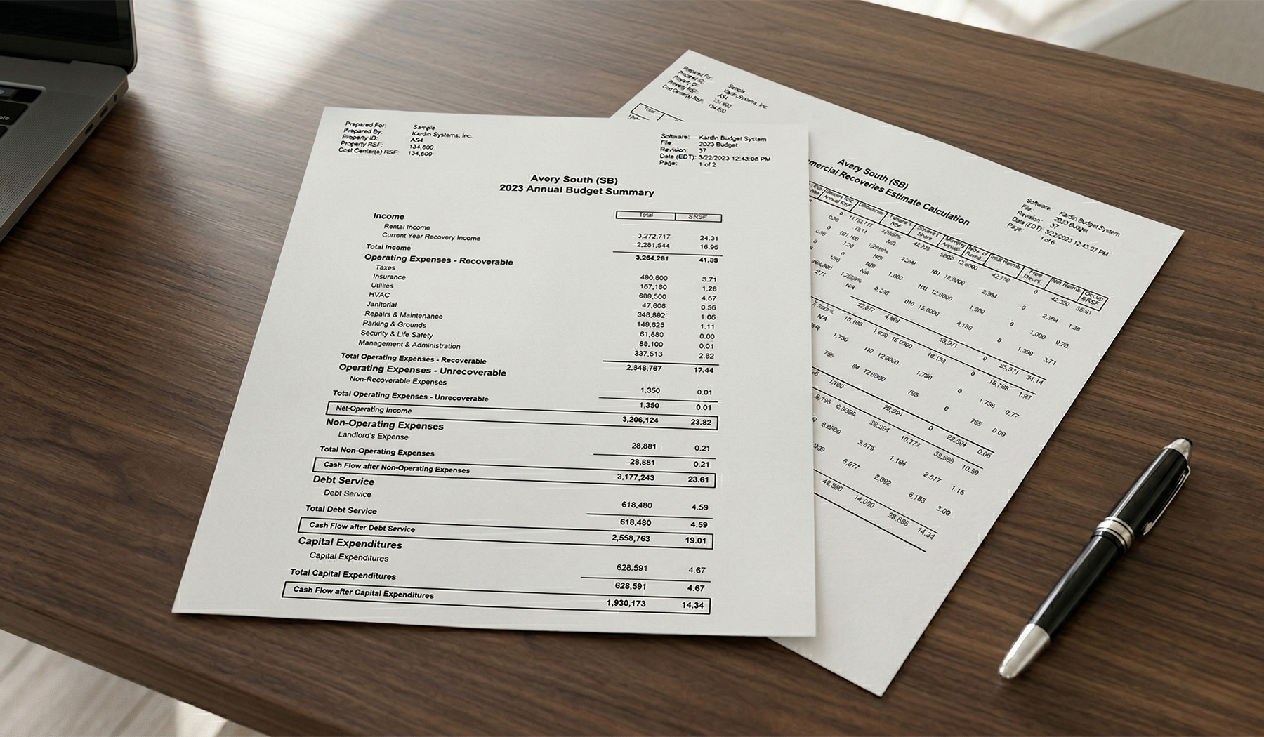Sample Kardin reports on desk
